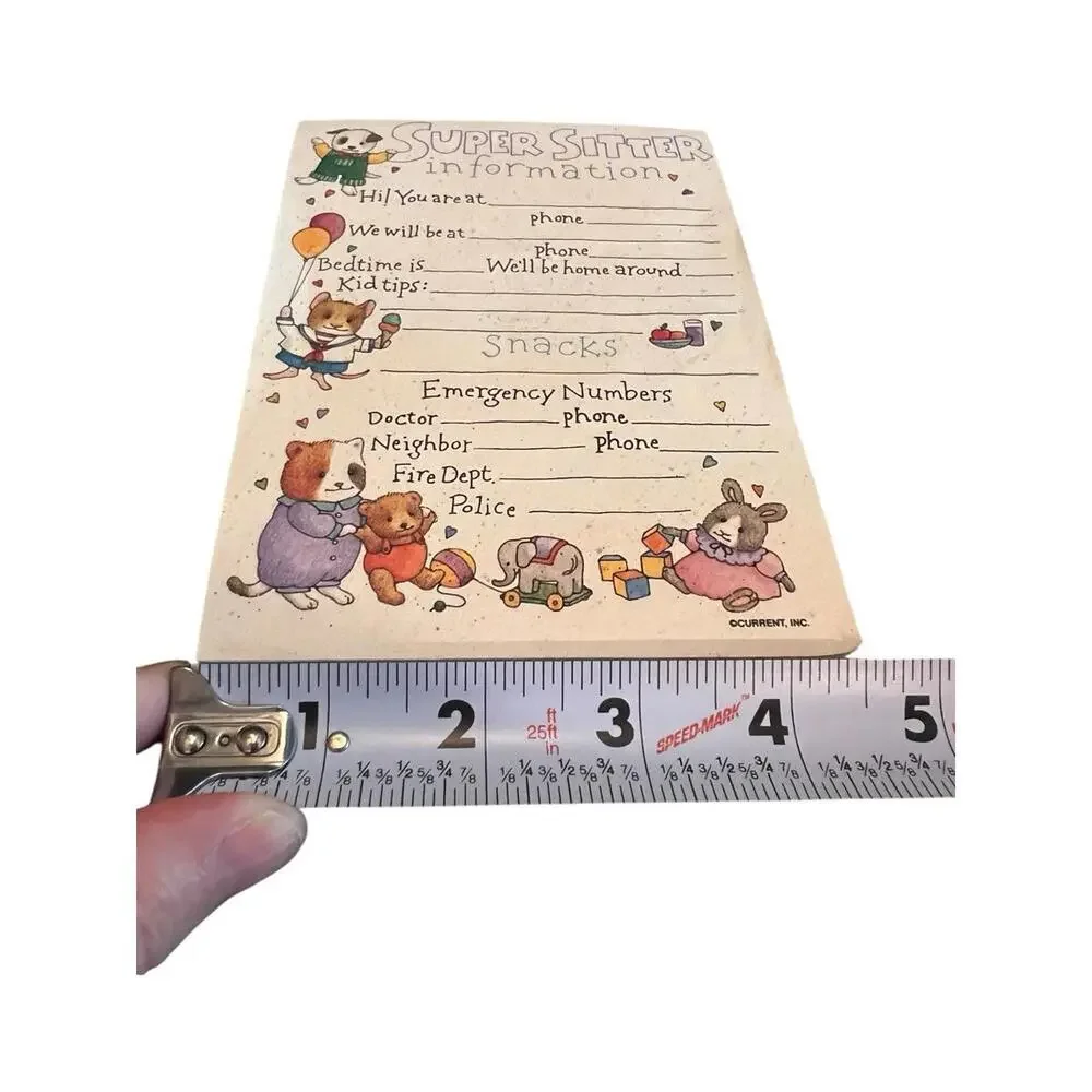 Vintage Current Inc Super Sitter Information Notepad‎ Babysitter Notes 1980s